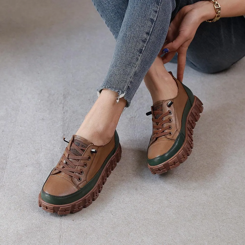 2021 Designer Shoes Oxford Lace Up Shoes  Color Block Mori Girl Handmade Leather Shoes Brown/Coffee