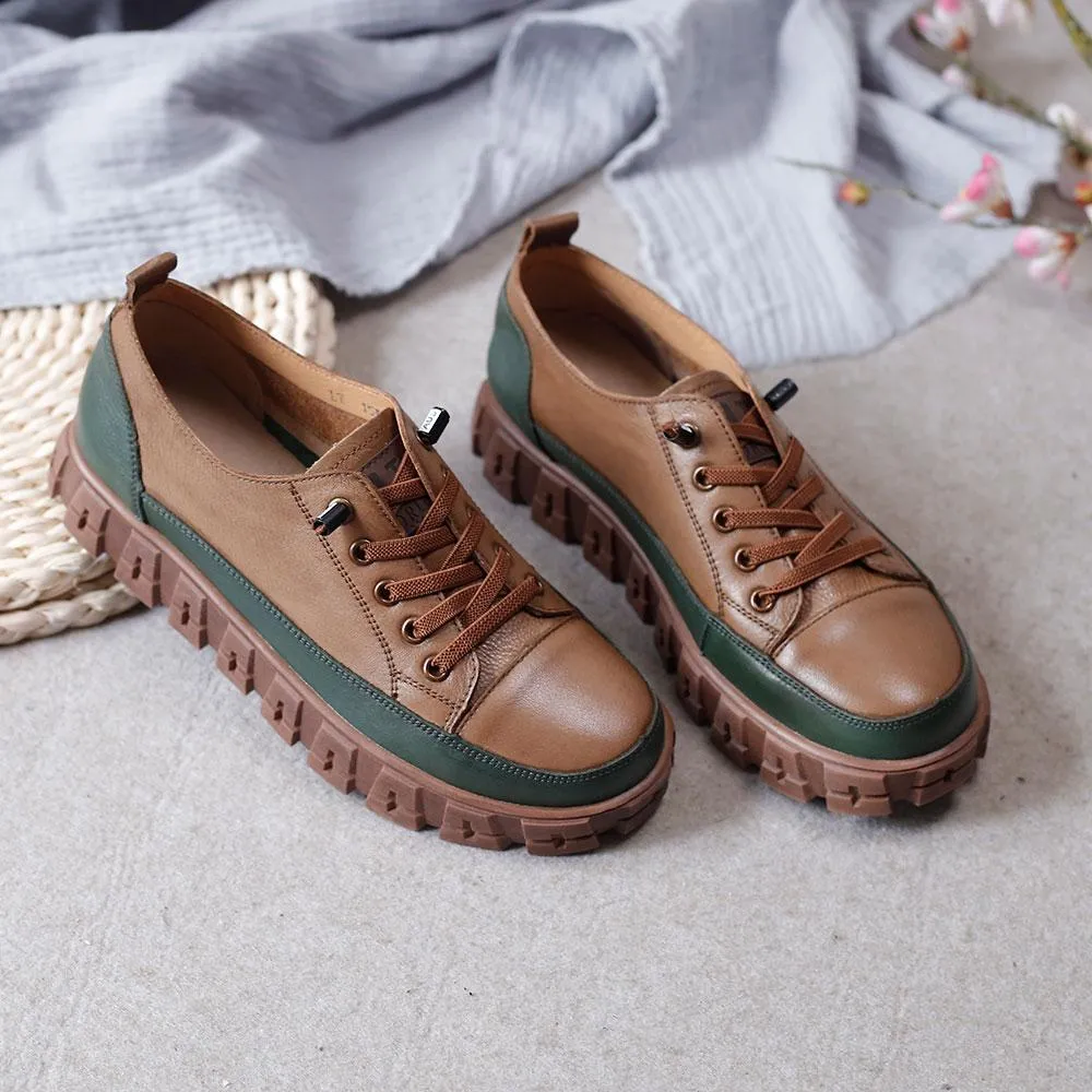 2021 Designer Shoes Oxford Lace Up Shoes  Color Block Mori Girl Handmade Leather Shoes Brown/Coffee