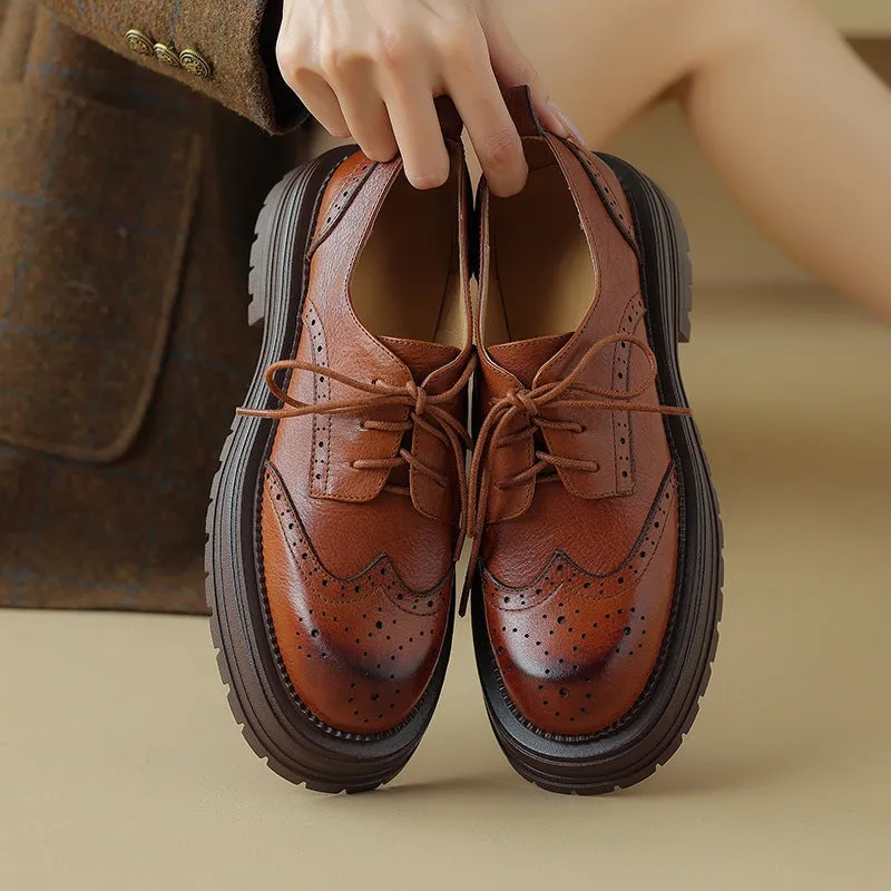 45mm Platform Leather Brogue Oxfords Chunky Wingtip Lace Up Shoes for Women in Brown/Black