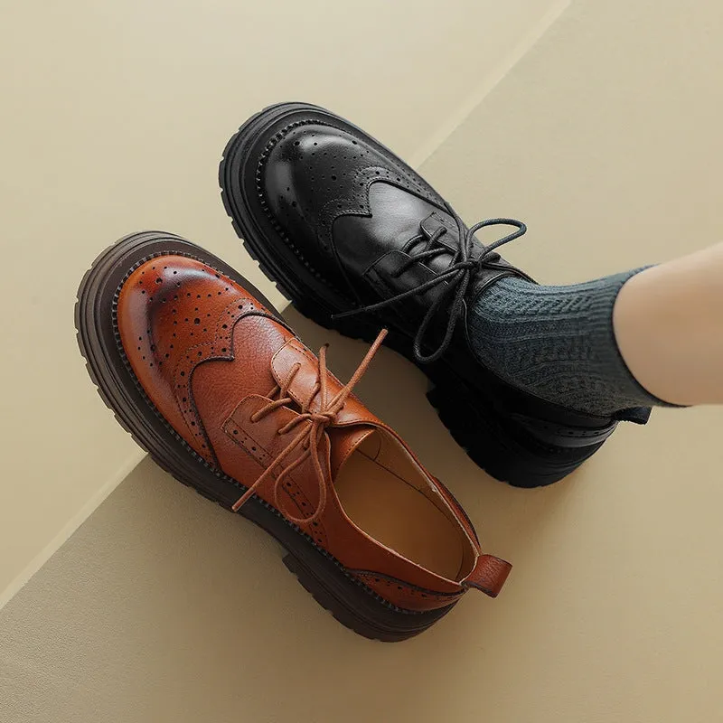 45mm Platform Leather Brogue Oxfords Chunky Wingtip Lace Up Shoes for Women in Brown/Black