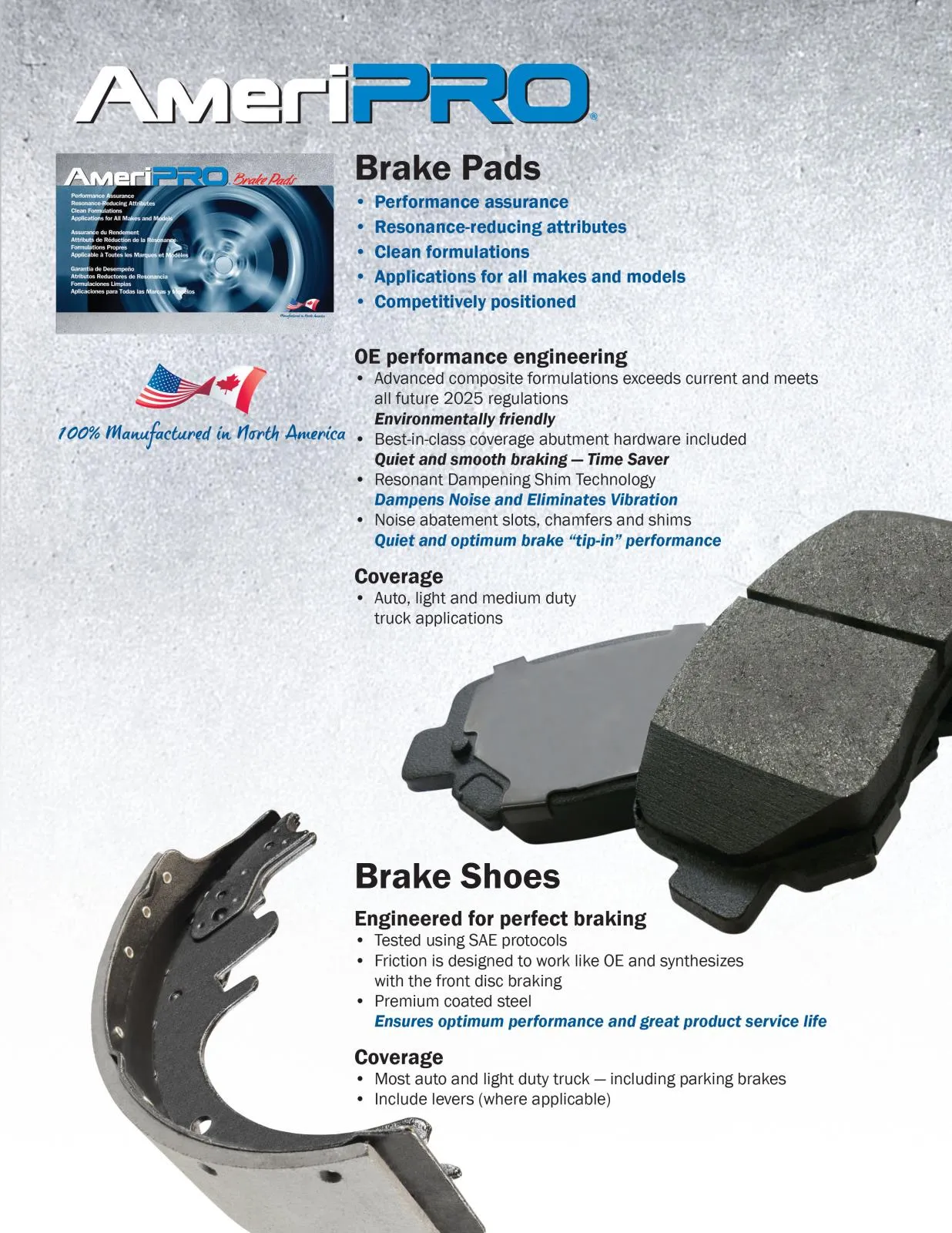 AmeriPRO Brake Pads Parking Shoes For Promaster 1500 14-21 W/ Rear Solid Rotors