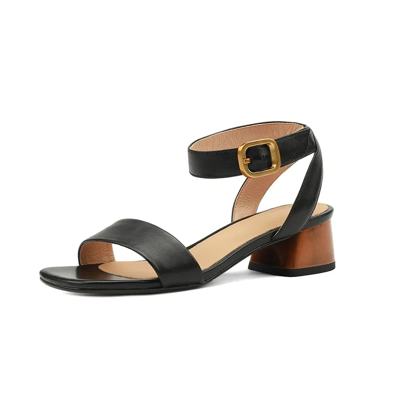 Block Heel Leather sandal Donddi Sandals in Black/Brown