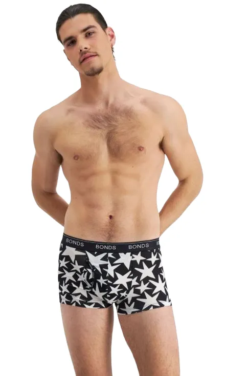 Bonds Mens Guyfront Trunk Underwear Trunks Black With White Stars