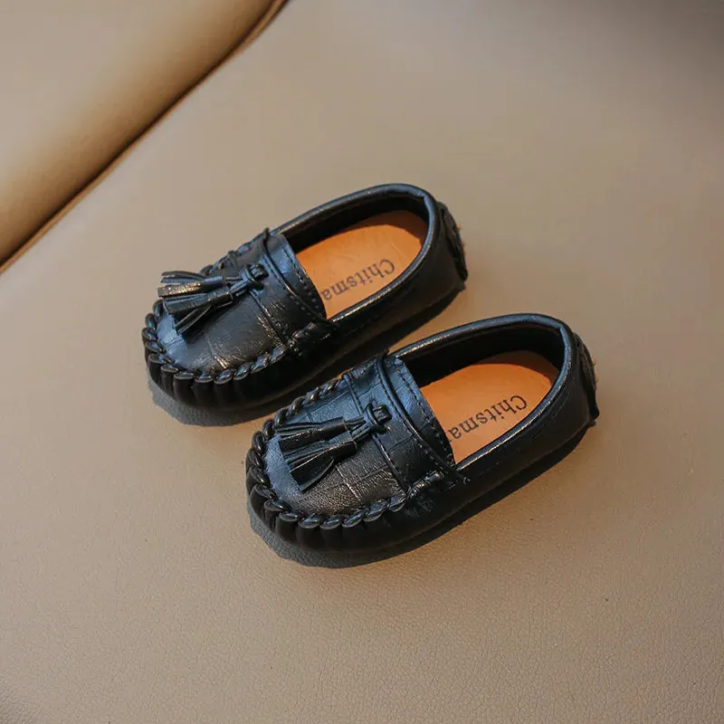 Children Leather Shoes for Toddlers Boys Medium Kids Kindergarten Casual Loafers with Metal Chains Chic Fashion Moccasins 26-36