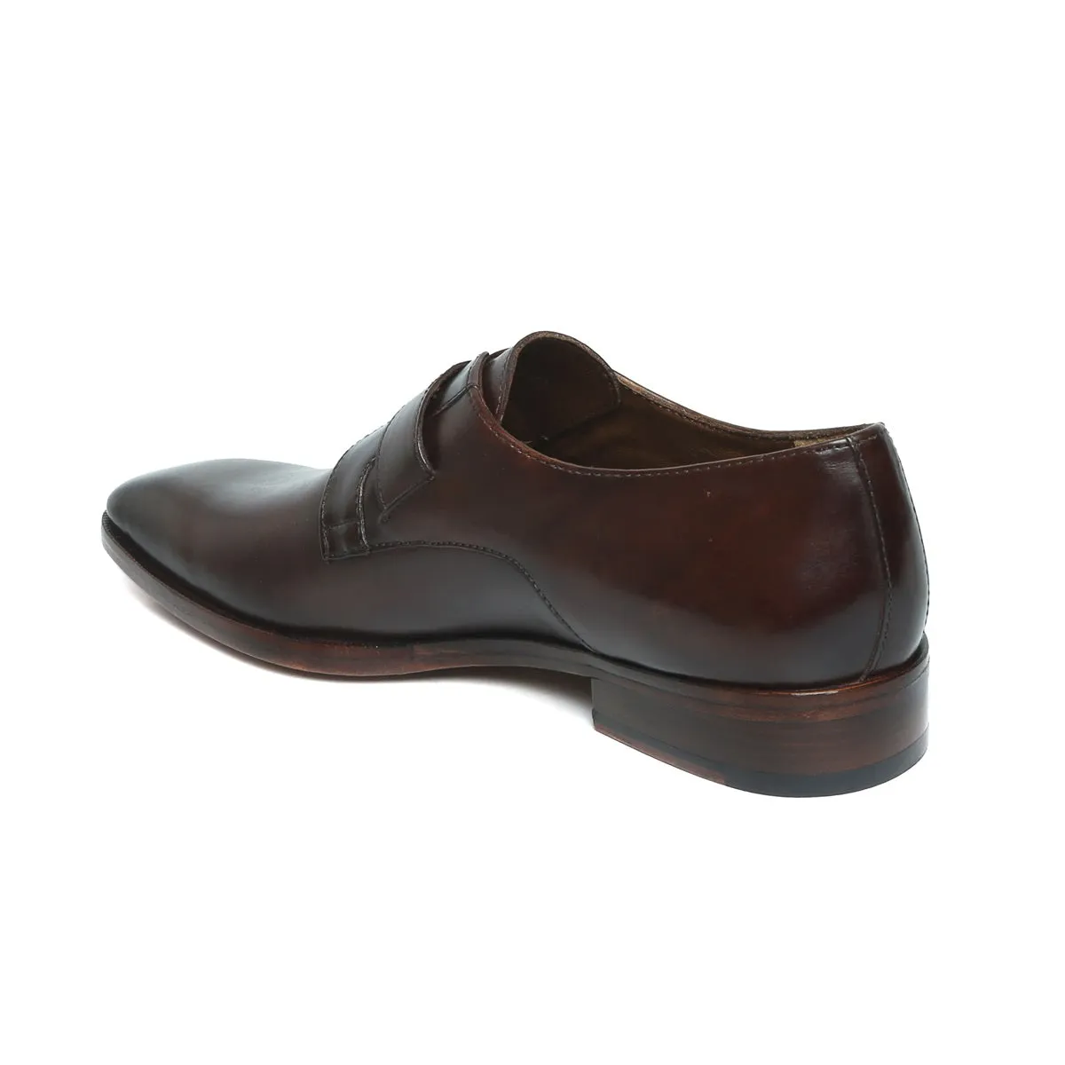 Dark Brown Leather Slant Toe Derby Monk Strap Shoes by Brune & Bareskin