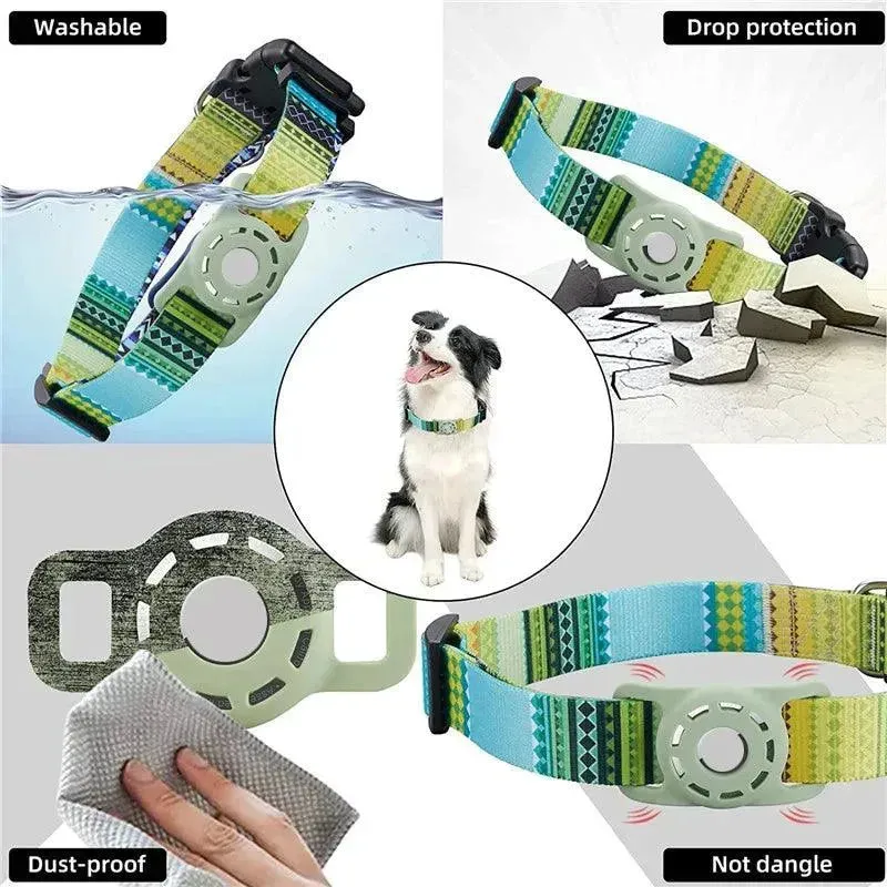 For Apple Air Tag Dog Collar Holder Print Protective Airtag Case for Pets Dog Cat Collar GPS Anti-lost Trackers Case Adjustable