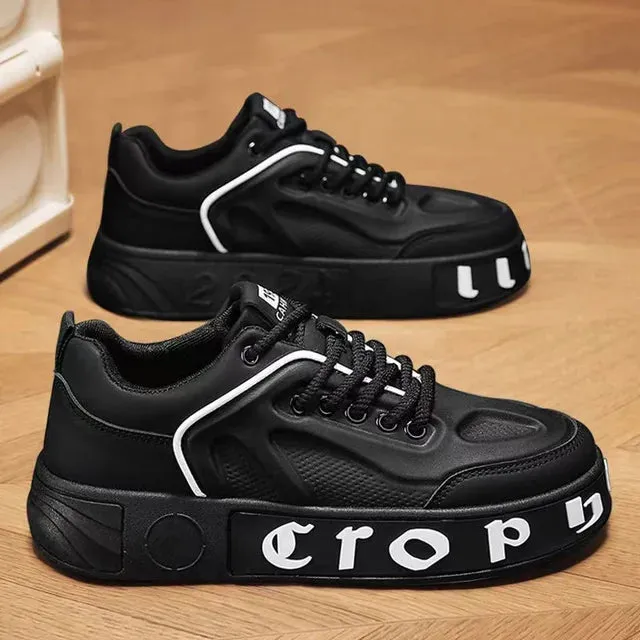 Geometric Pattern Letter Leather Sneakers