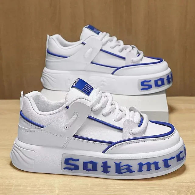 Geometric Pattern Letter Leather Sneakers