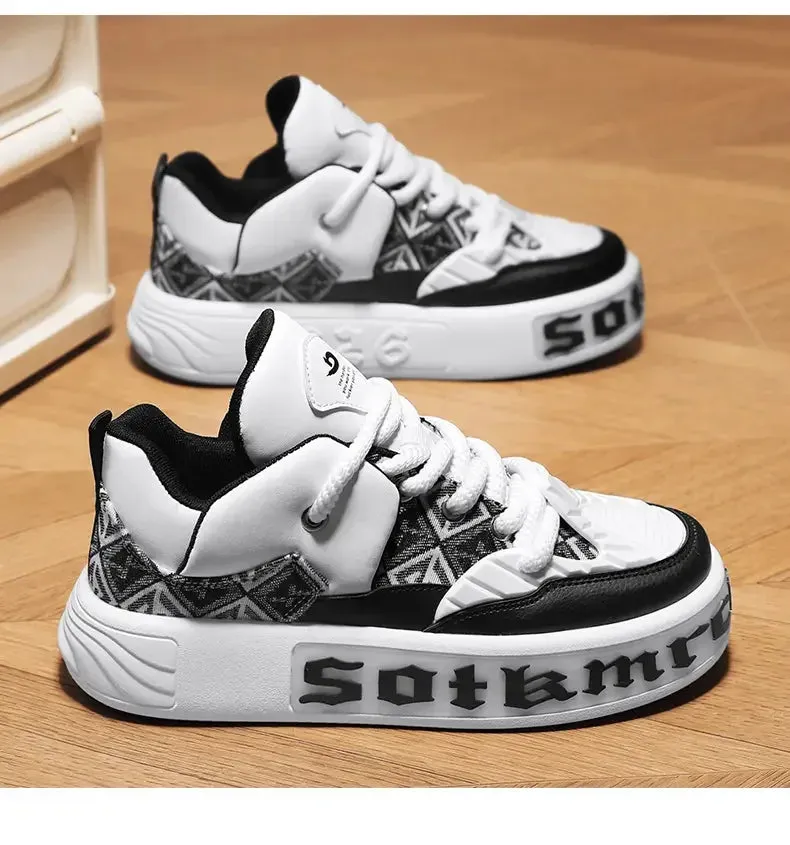 Geometric Pattern Letter Leather Sneakers