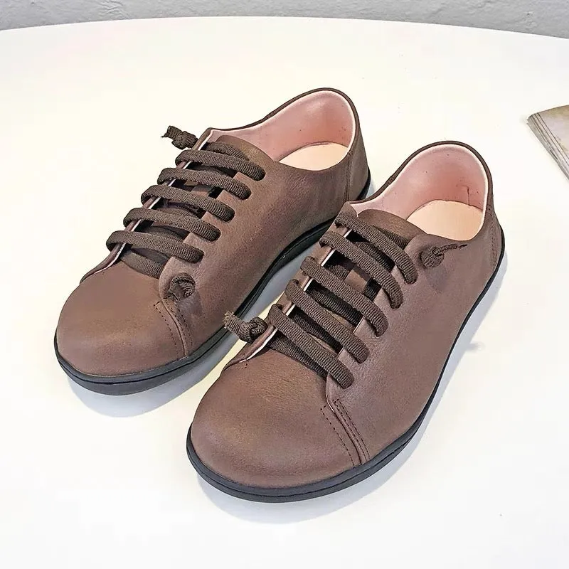 Handmade Flats Leather Lace Up Oxford Shoes Rubber Sole Low Heels Loafers Slip Ons Flaty Shoes Black