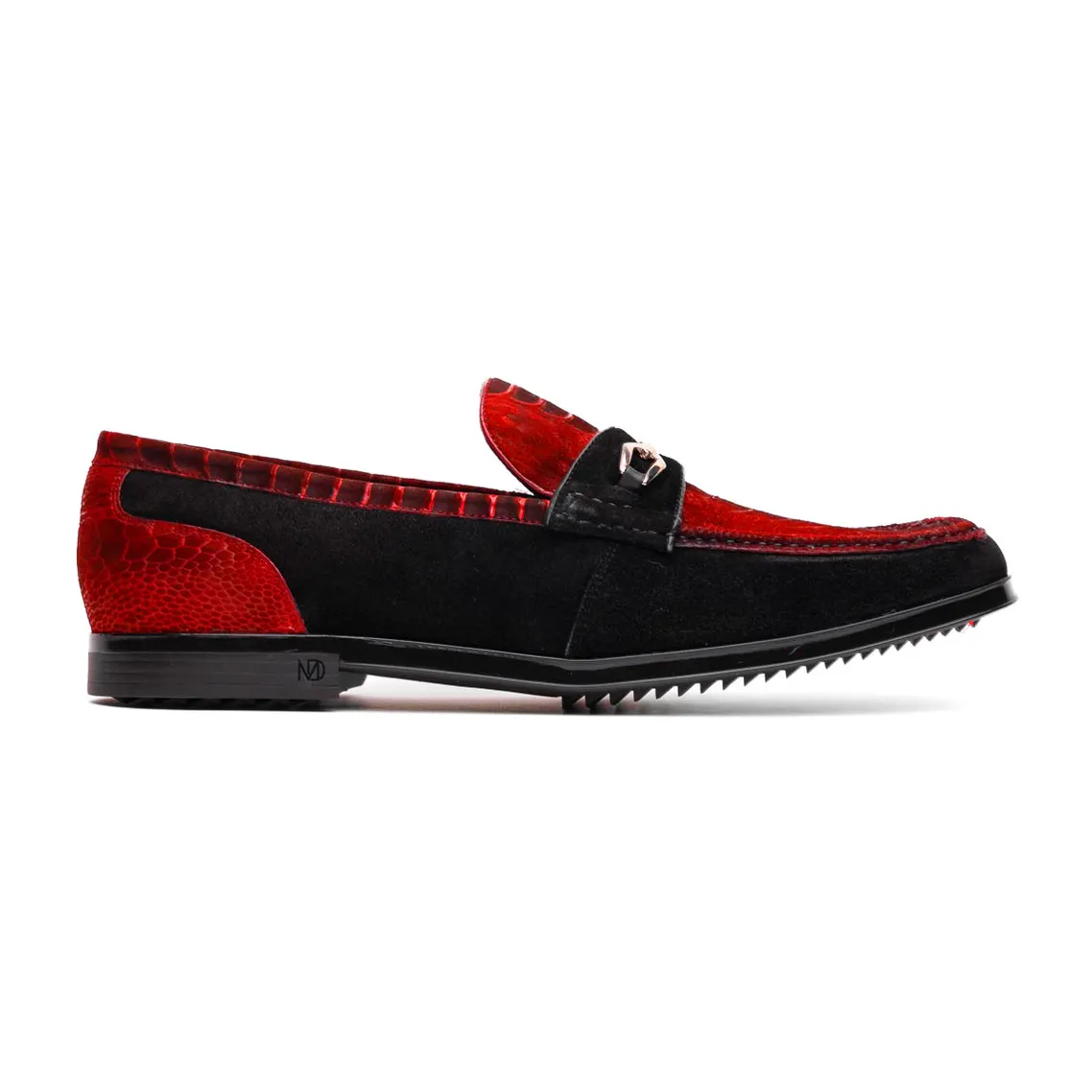 Marco Di Milano Hugo Men's Shoes Red & Black Suede / Ostrich Leg Horsebit Loafers (MDM1057)