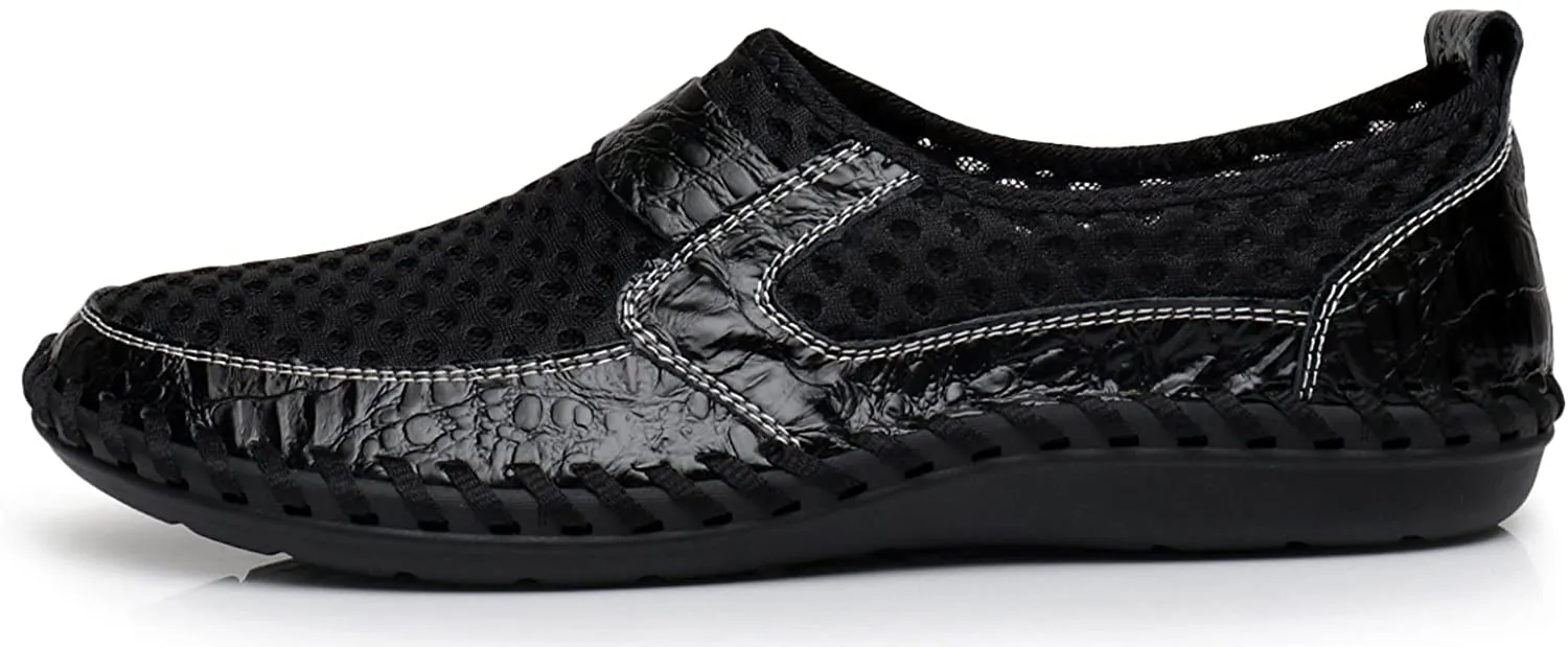 Men's Black Honeycomb Leather Loafers