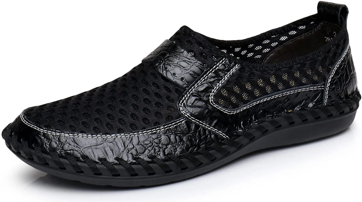 Men's Black Honeycomb Leather Loafers