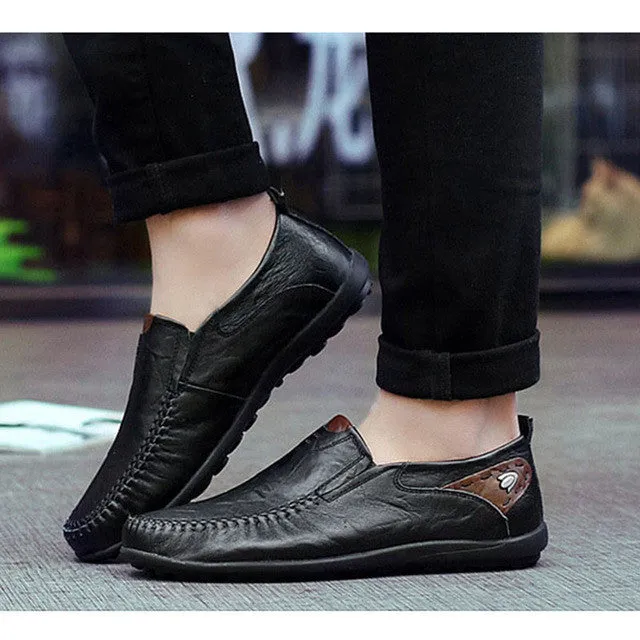 Mens Casual Leather Loafers with Rubber Anti Slippery Surface