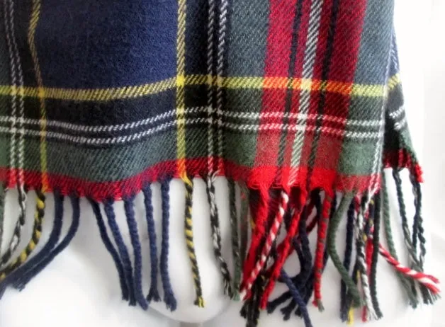 Mens Womens Ladies LAND'S END CASHTOUCH SCARF PLAID MACBETH TARTAN Blue