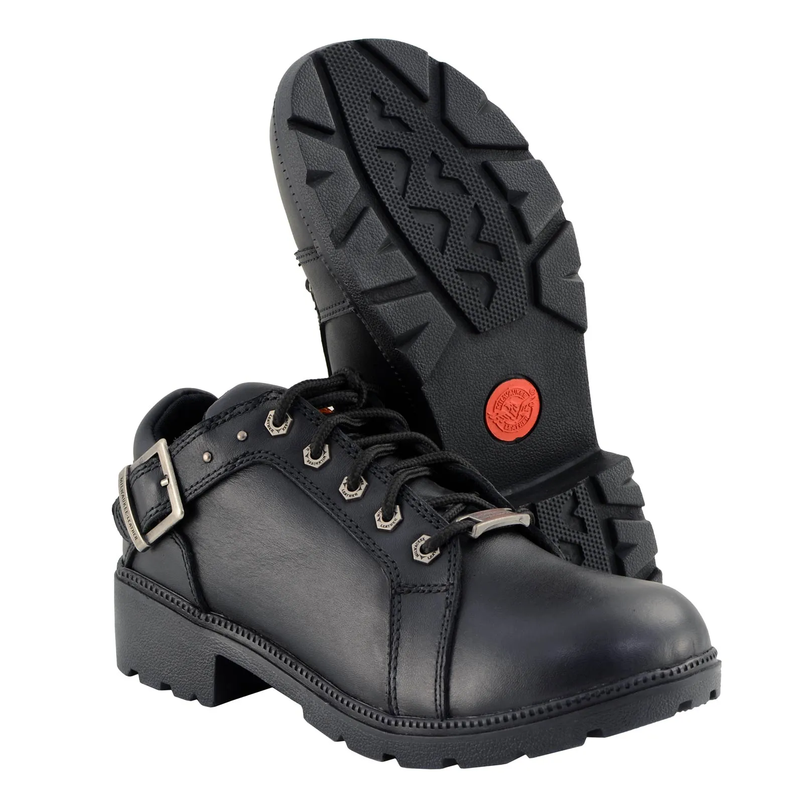 Milwaukee Leather MBL9311 | Women's Black Leather Lace-Up Motorcycle Riding Shoes with Anti-Slip Outsole