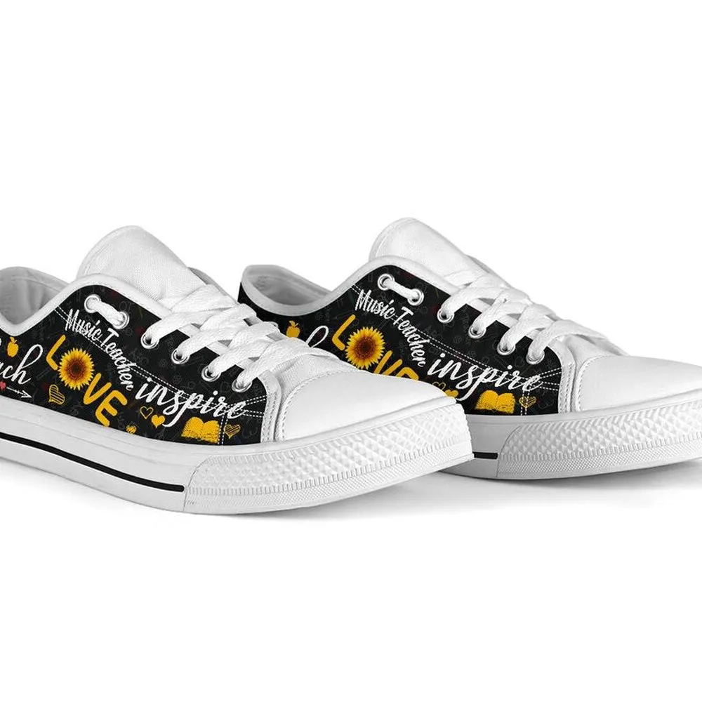 Music Teacher Teach Sunflower Low Top Shoes, Teacher Shoes, Low Top Sneakers