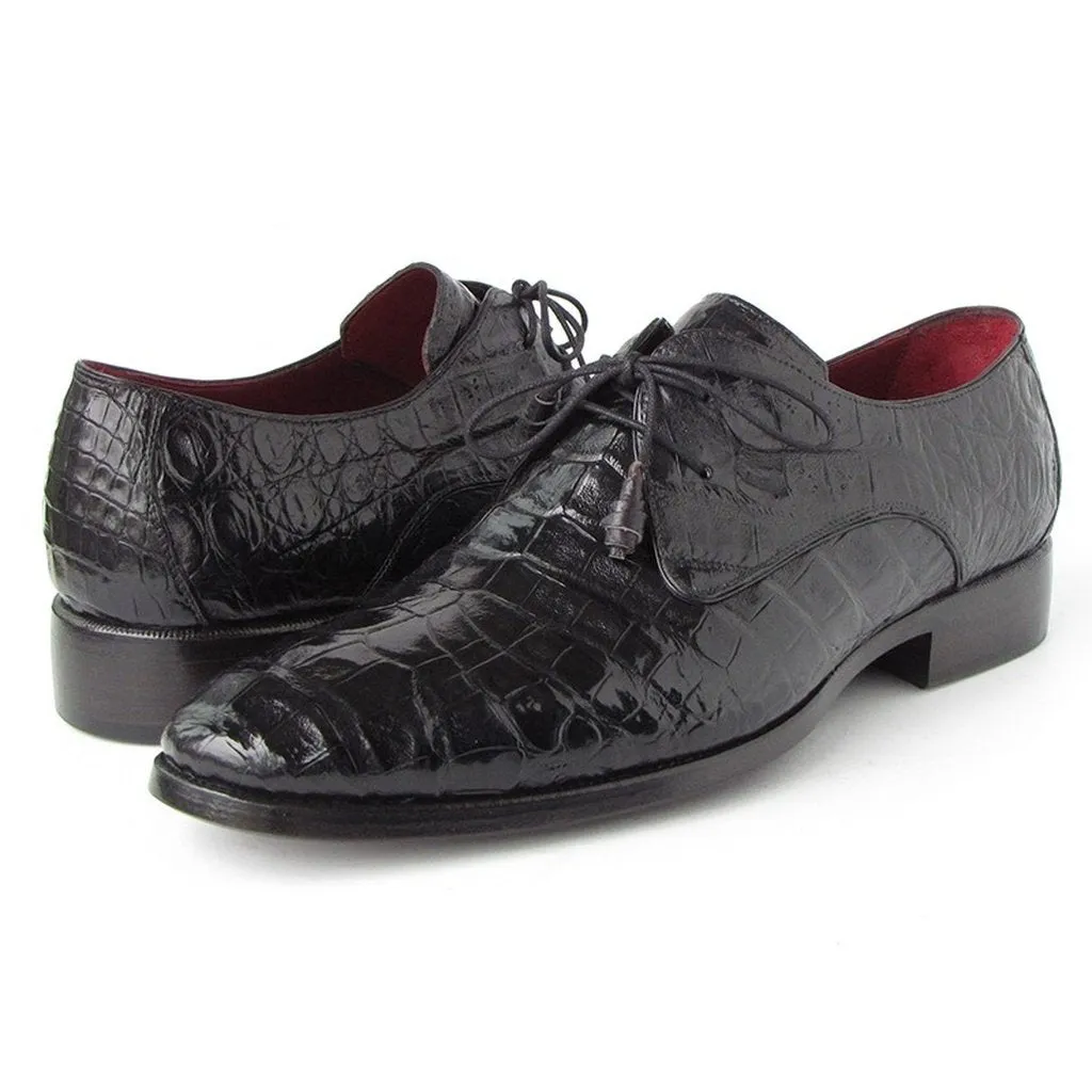 Paul Parkman Men's Black Genuine Crocodile Derby Shoes (ID#55W77-BLK)