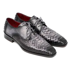 PAUL PARKMAN MEN'S GRAY AND BLACK GENUINE PYTHON & CALFSKIN DERBY SHOES (ID#PT59GRY)