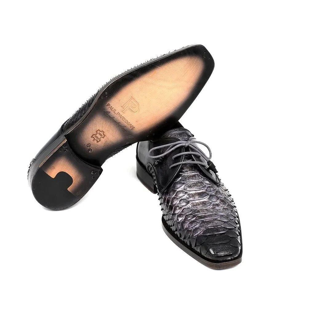 PAUL PARKMAN MEN'S GRAY AND BLACK GENUINE PYTHON & CALFSKIN DERBY SHOES (ID#PT59GRY)