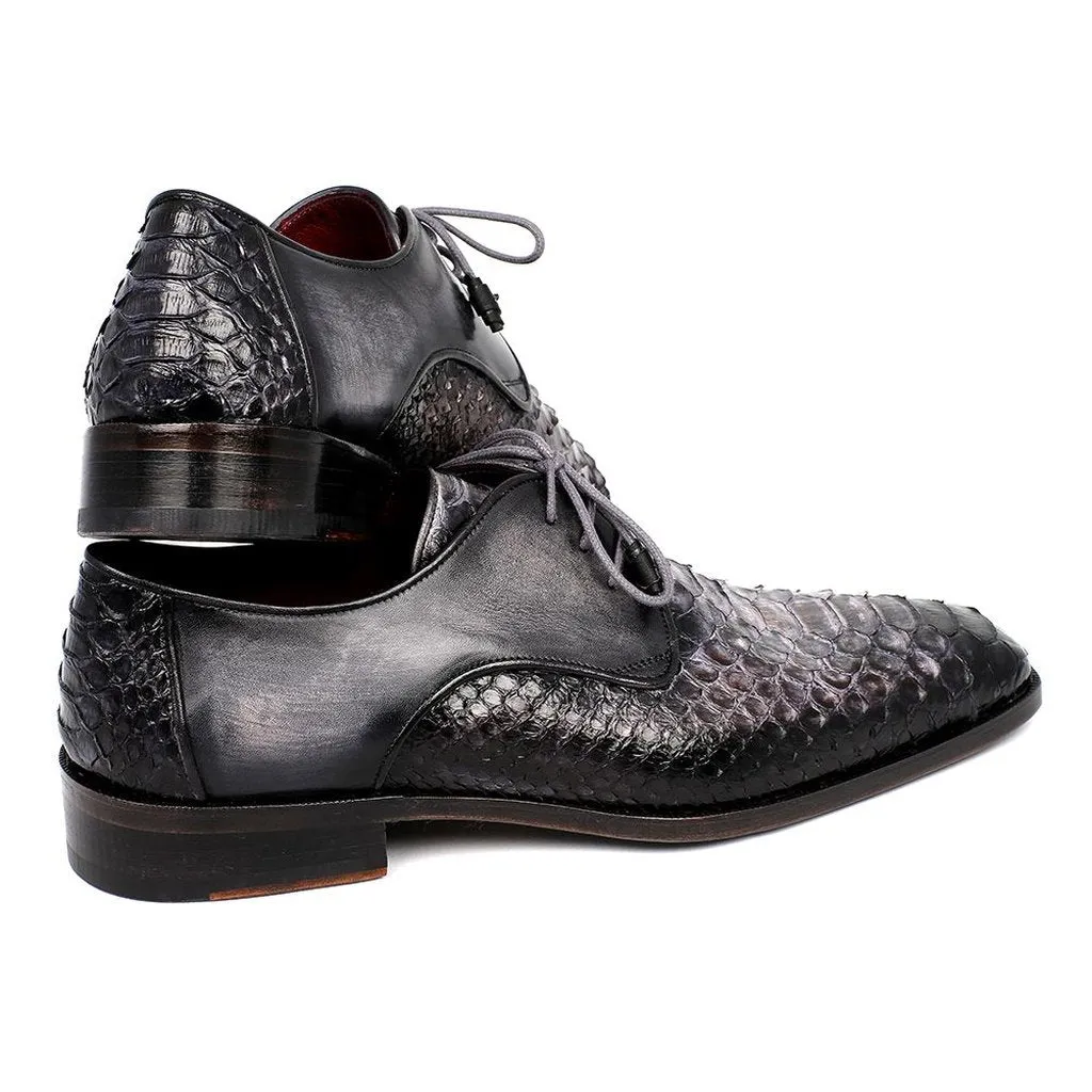 PAUL PARKMAN MEN'S GRAY AND BLACK GENUINE PYTHON & CALFSKIN DERBY SHOES (ID#PT59GRY)