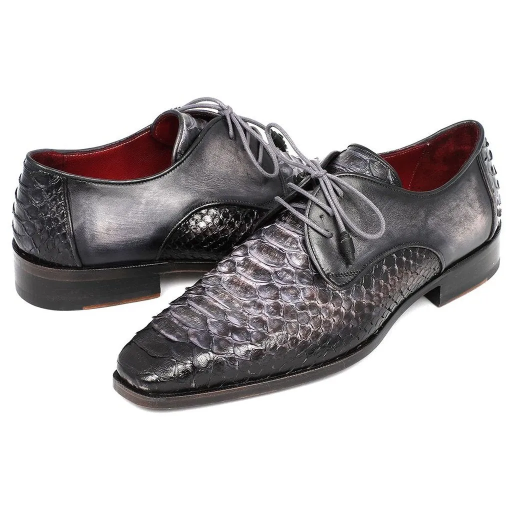 PAUL PARKMAN MEN'S GRAY AND BLACK GENUINE PYTHON & CALFSKIN DERBY SHOES (ID#PT59GRY)