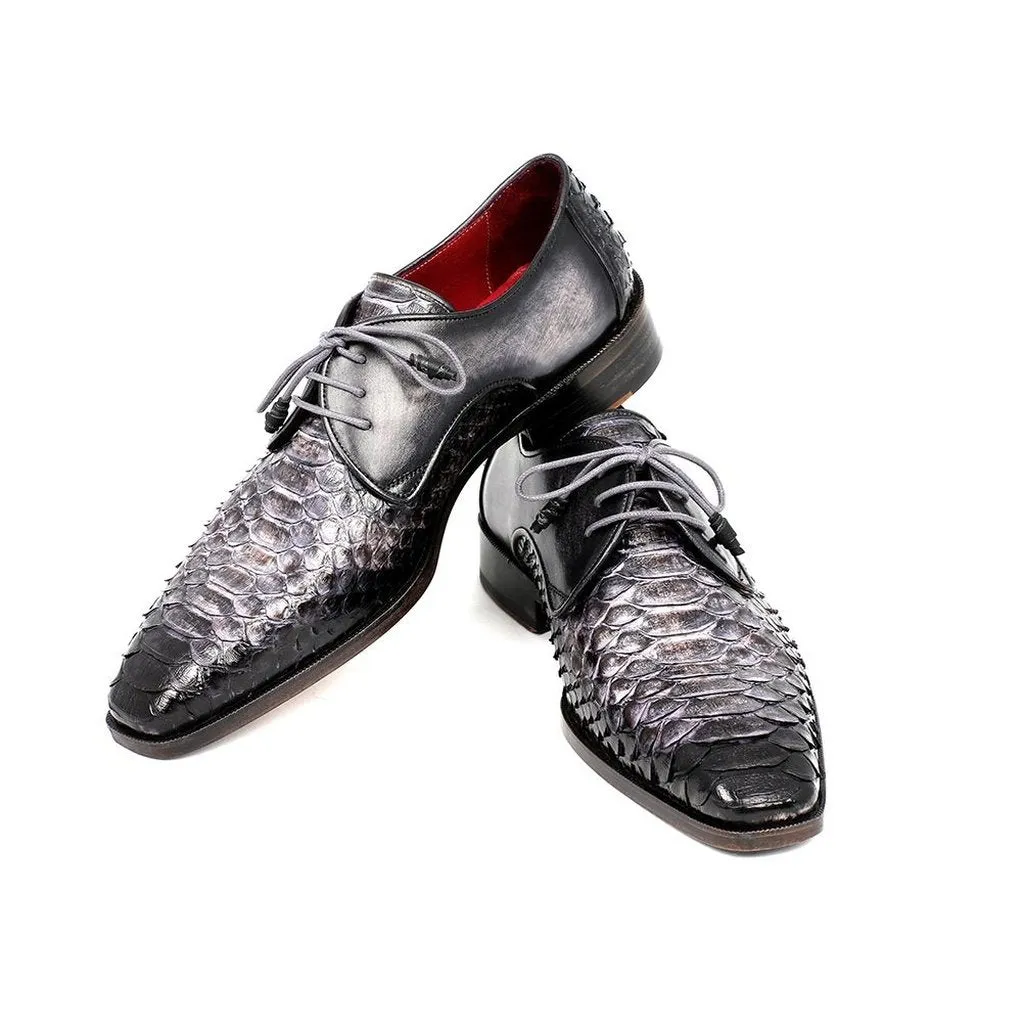 PAUL PARKMAN MEN'S GRAY AND BLACK GENUINE PYTHON & CALFSKIN DERBY SHOES (ID#PT59GRY)