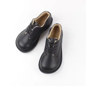 Retro Lace Up Leather Shoes Round Toe Shearling Lined Oxford Shoes Black