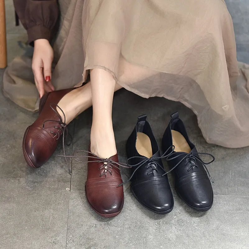 Retro Soft Leather Oxford Shoes For Women Handmade Designer Shoes Coffee/Black