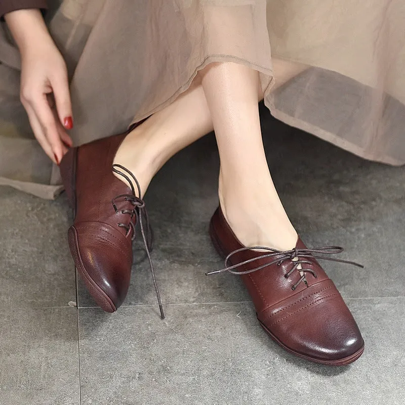 Retro Soft Leather Oxford Shoes For Women Handmade Designer Shoes Coffee/Black