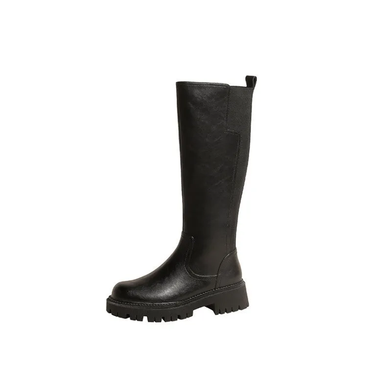 Riding Boots for Women in Black/Brown Leather - Chunky Sole Tall Boots