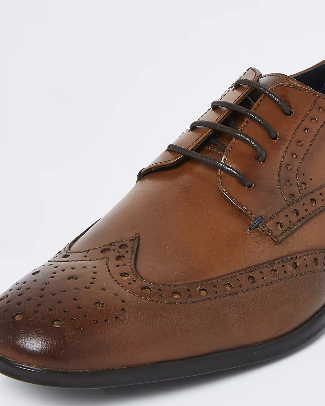 River Island Ren Brown Leather Brogue Derby Mens Shoes