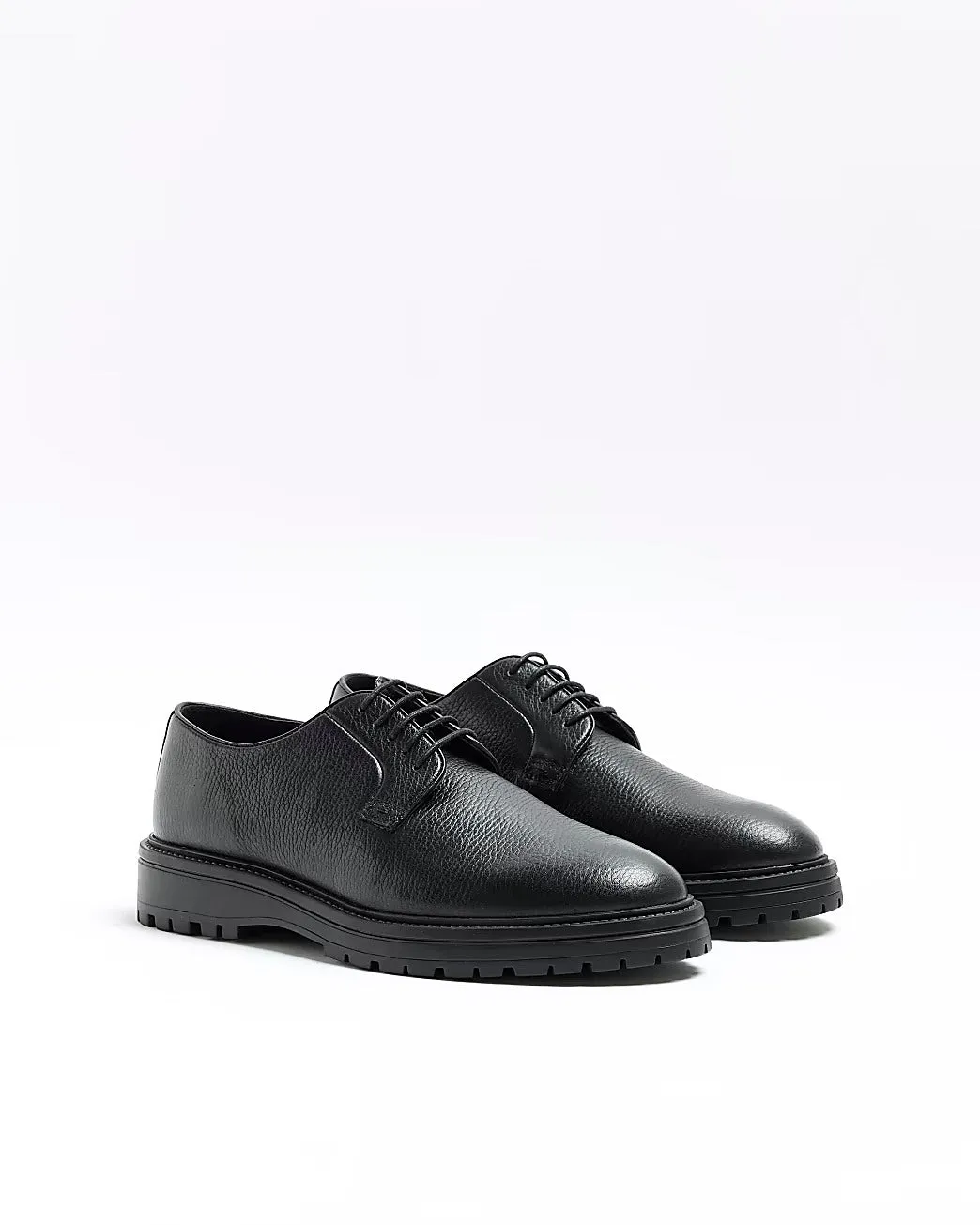 River Island Shanklin Black Leather Chunky Derby Shoes