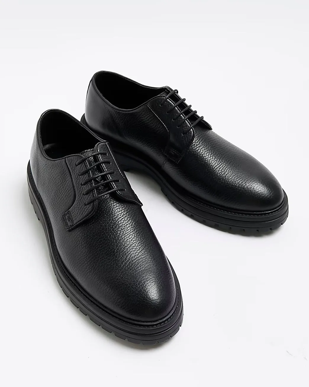 River Island Shanklin Black Leather Chunky Derby Shoes