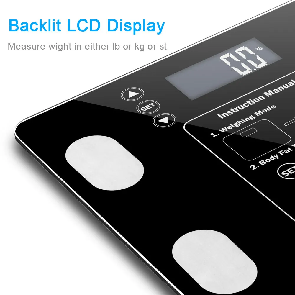 Smart Digital Bathroom LCD Weight Body Scale BMI Tempered Glass 400lbs/180kg