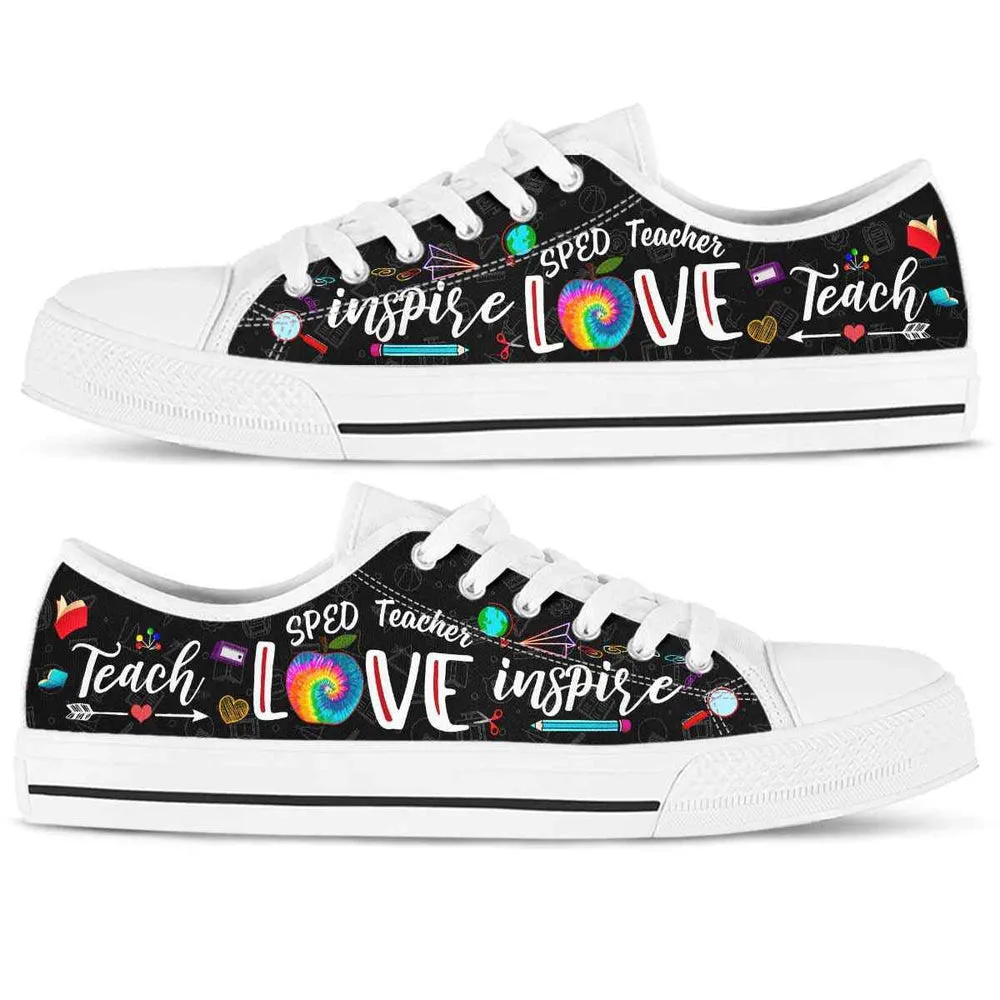 Sped Teacher Tie Dye Teach Love Inspire Low Top Shoes, Teacher Shoes, Low Top Sneakers