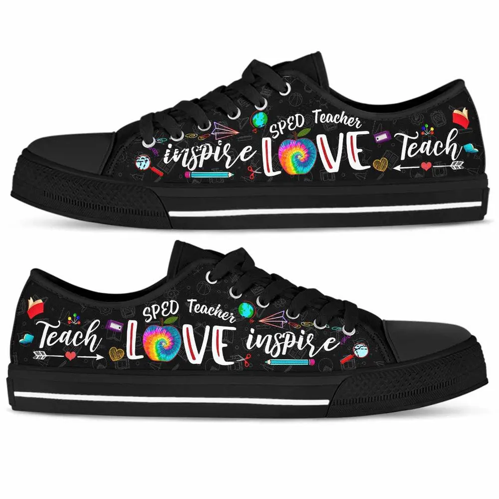 Sped Teacher Tie Dye Teach Love Inspire Low Top Shoes, Teacher Shoes, Low Top Sneakers