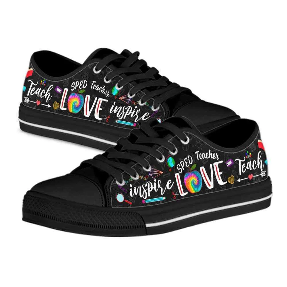 Sped Teacher Tie Dye Teach Love Inspire Low Top Shoes, Teacher Shoes, Low Top Sneakers