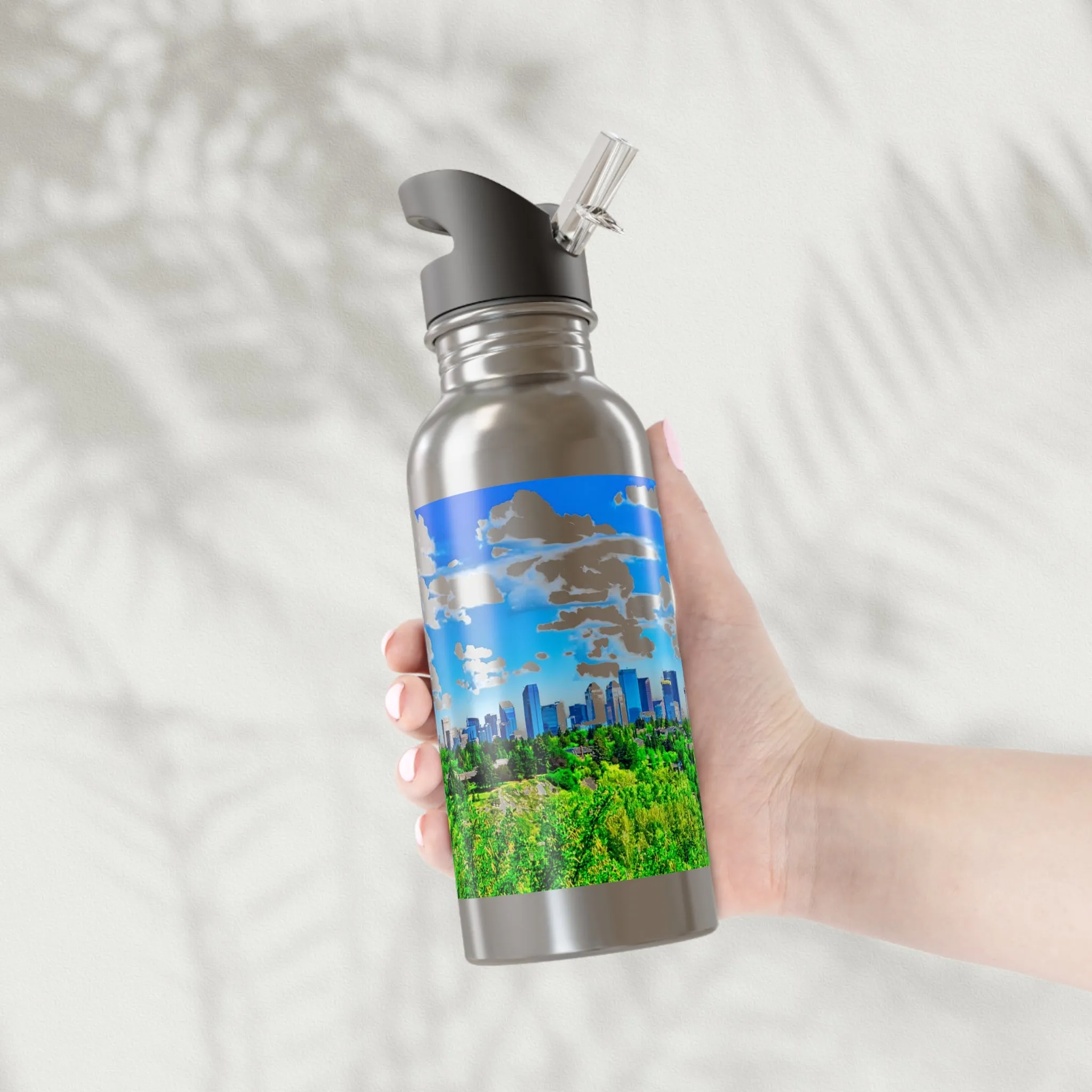 Stainless Steel Water Bottle With Straw, 20oz - River Park Downtown Calgary Skyline