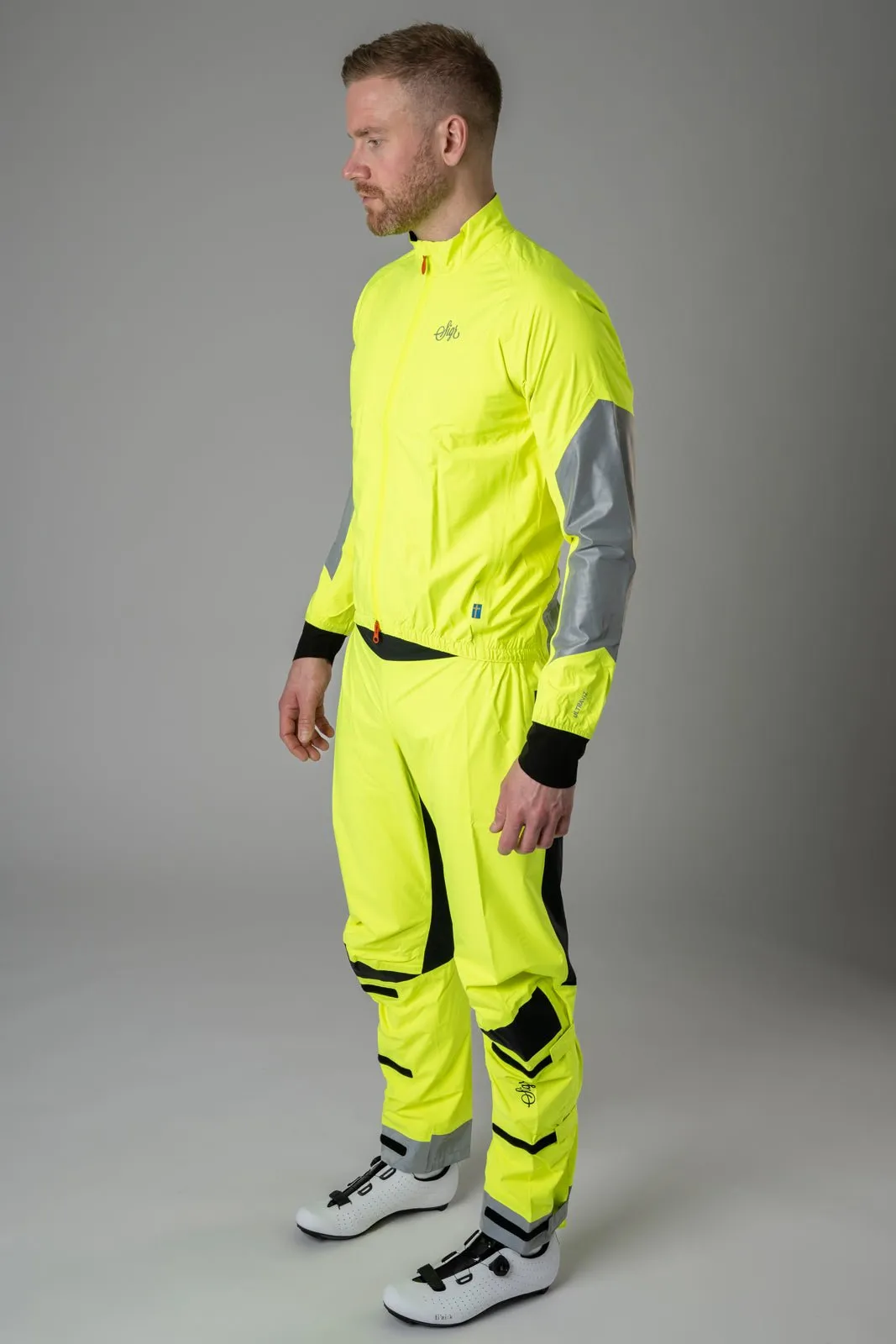 Östkusten Hi viz Unisex Waterproof Road Cycling Rain Trousers with Biomotion Visibility