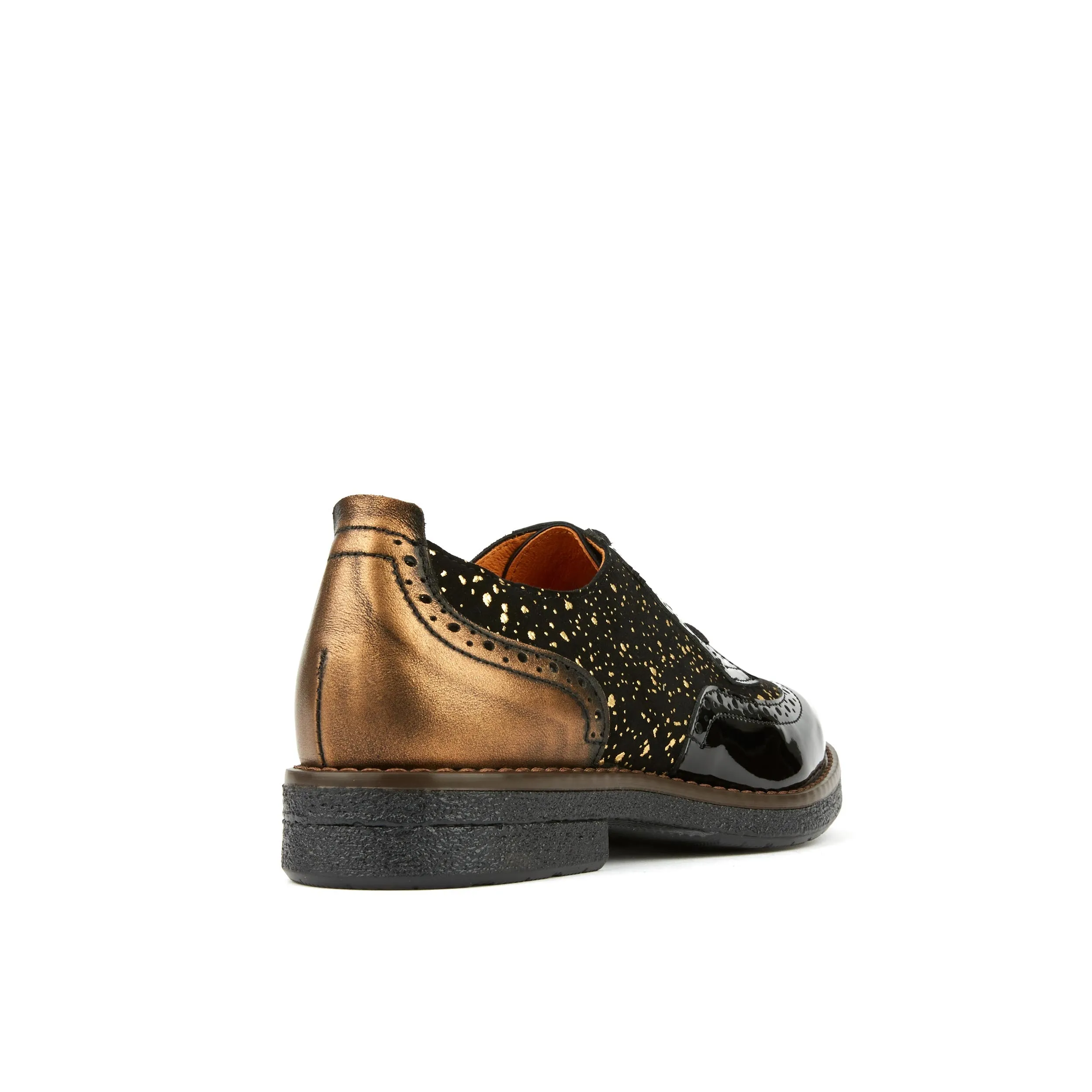 The Artist - Black & Gold - Women's derby shoe in golden paint drops on black leather