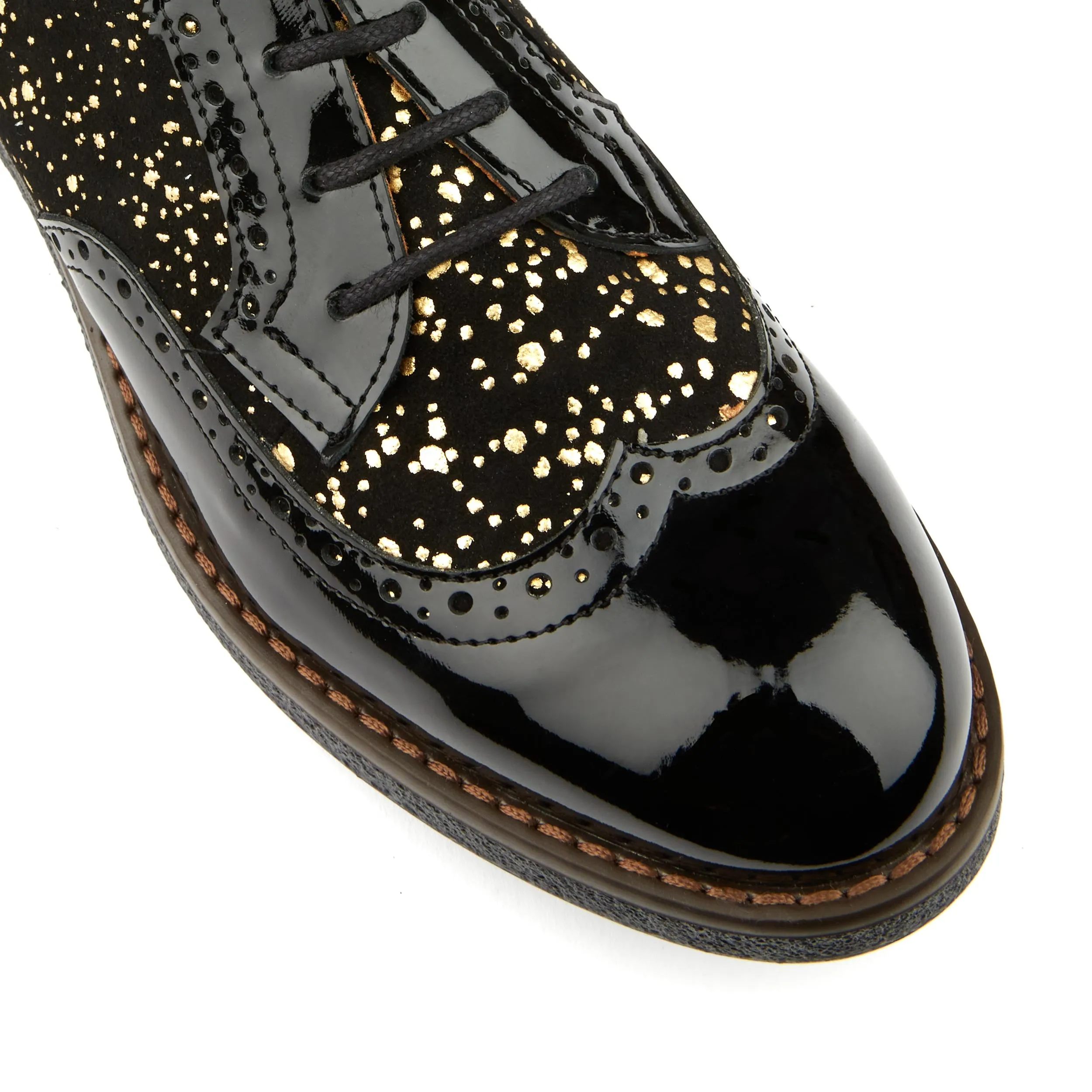 The Artist - Black & Gold - Women's derby shoe in golden paint drops on black leather