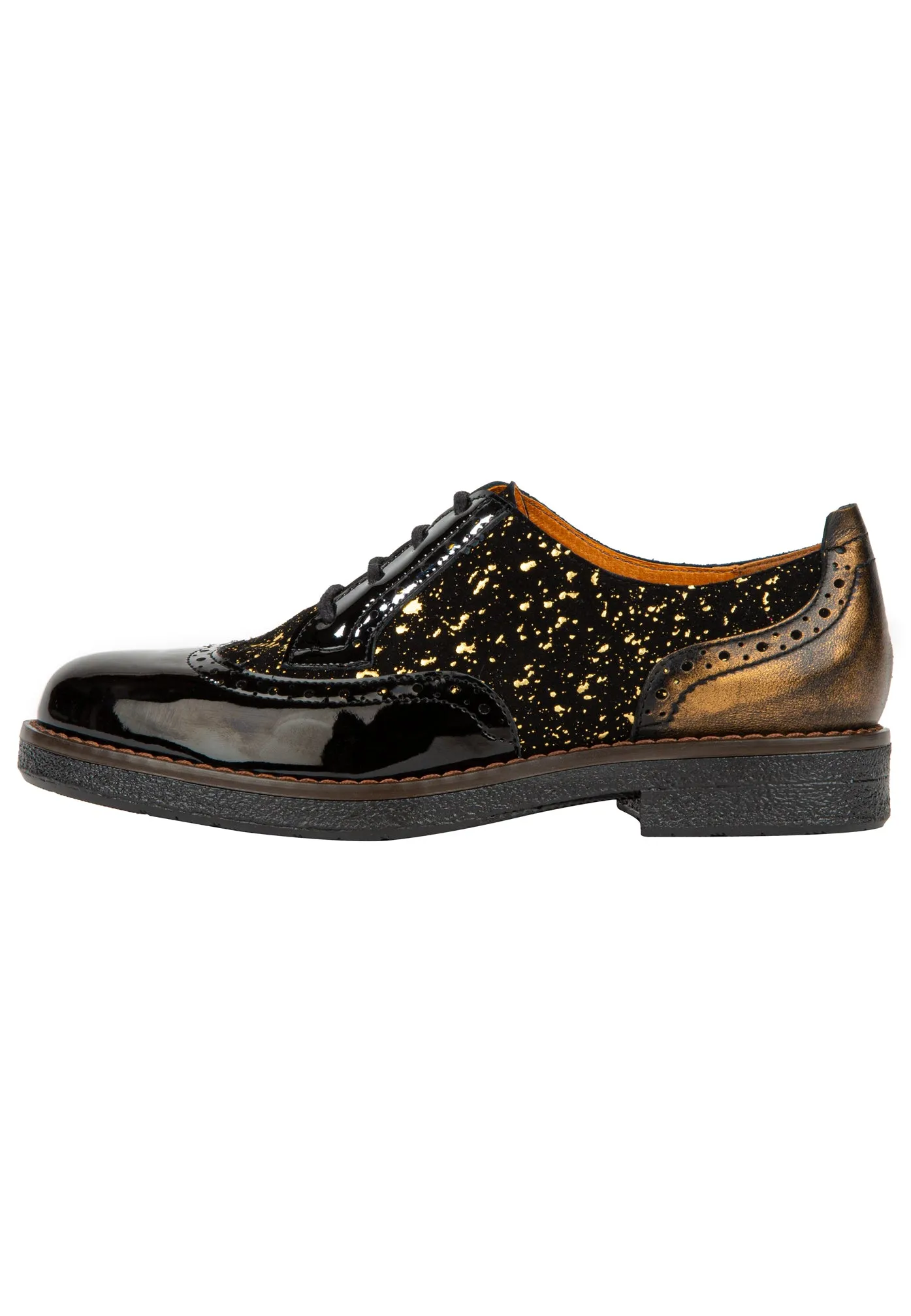 The Artist - Black & Gold - Women's derby shoe in golden paint drops on black leather