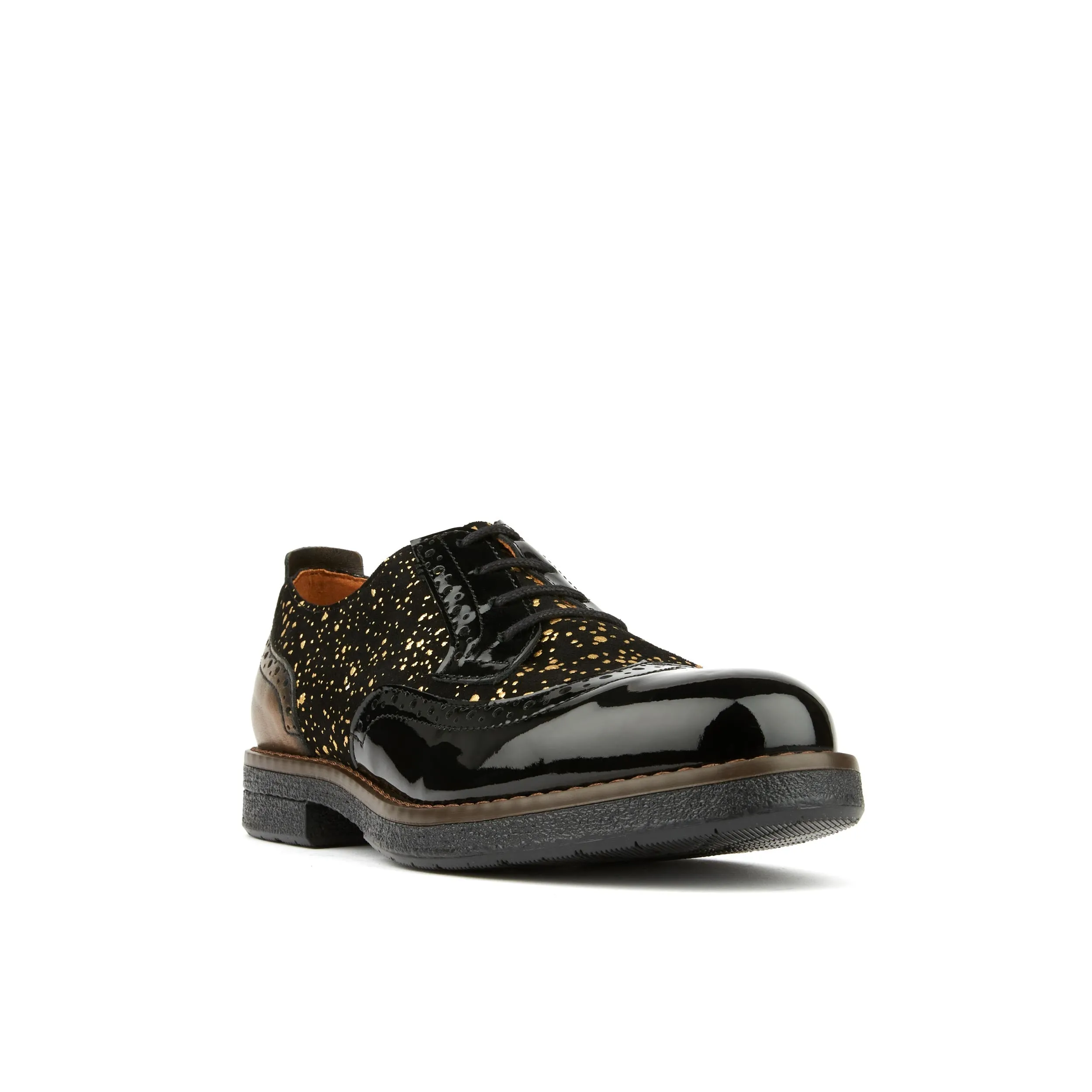 The Artist - Black & Gold - Women's derby shoe in golden paint drops on black leather