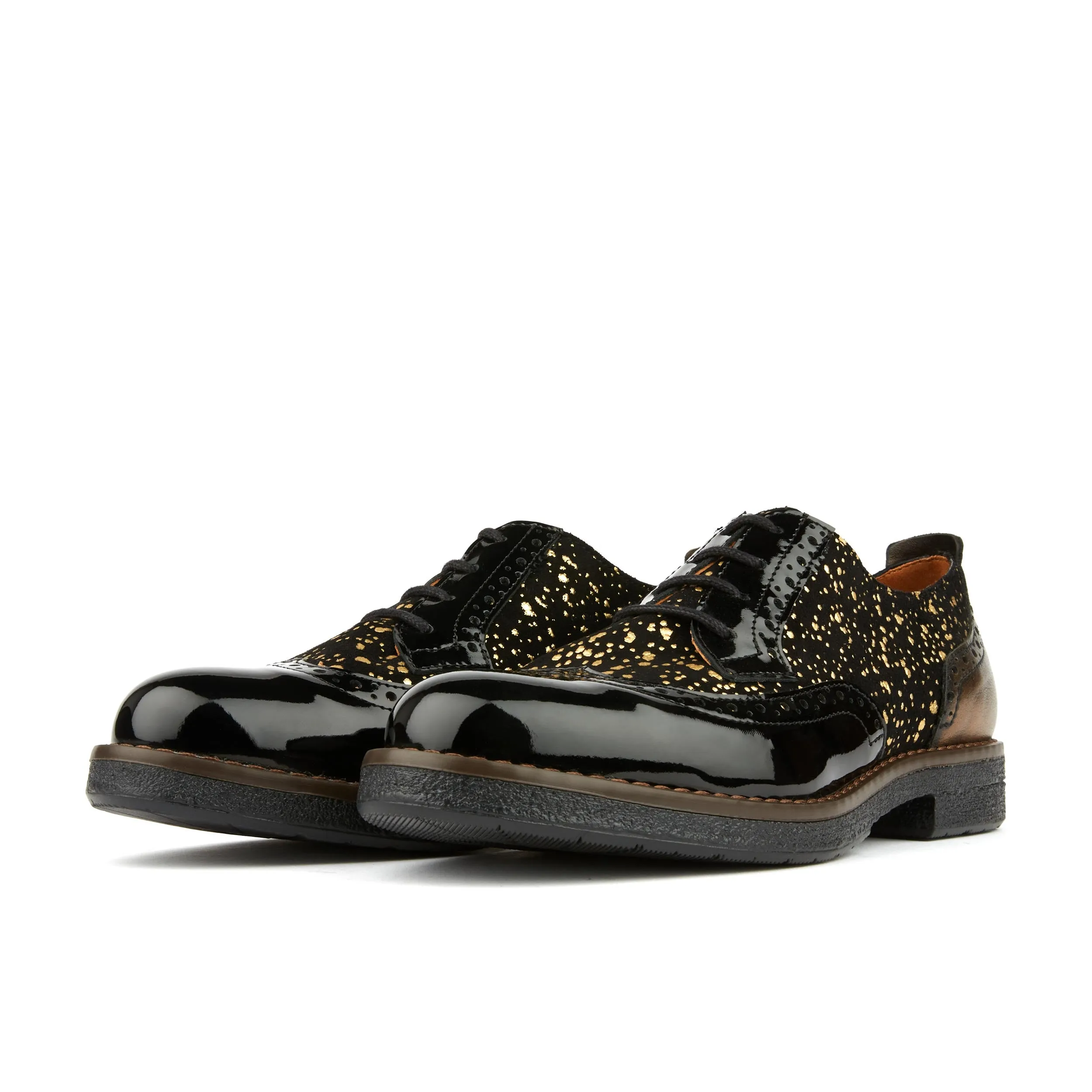 The Artist - Black & Gold - Women's derby shoe in golden paint drops on black leather