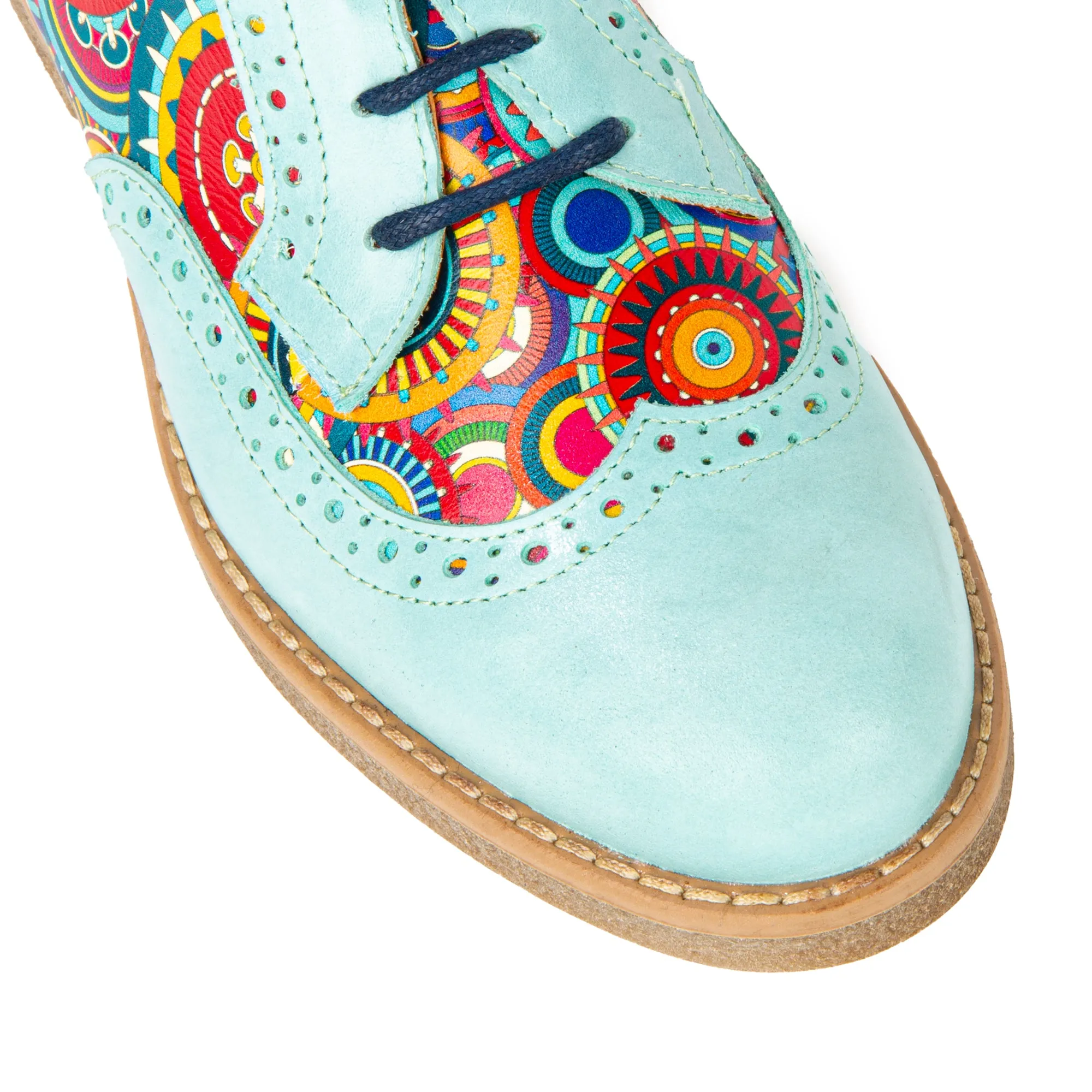 The Artist - Light Blue - Women's derby leather shoe with brogue detailing