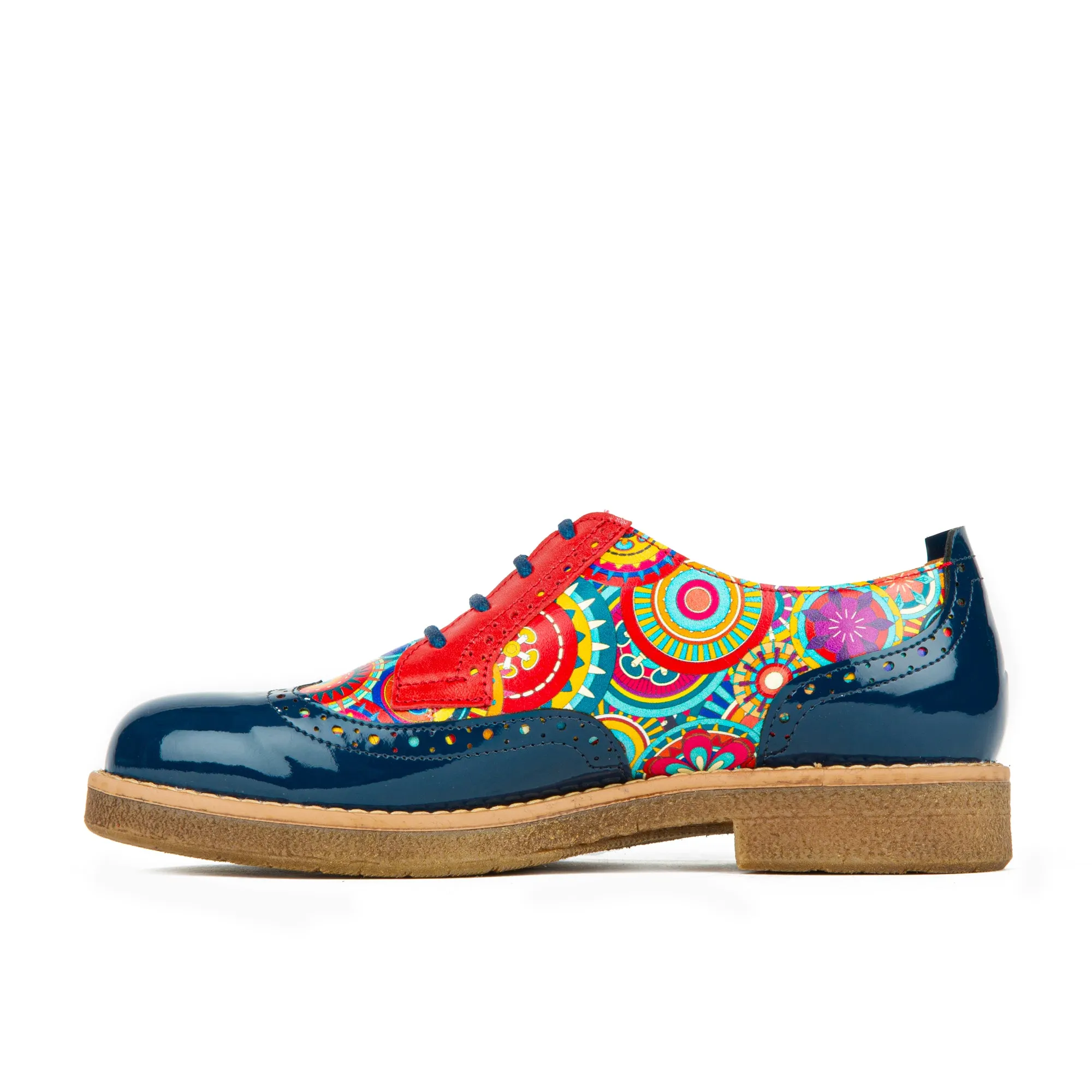 The Artist - Navy Multi - Women's derby leather shoe with brogue detailing