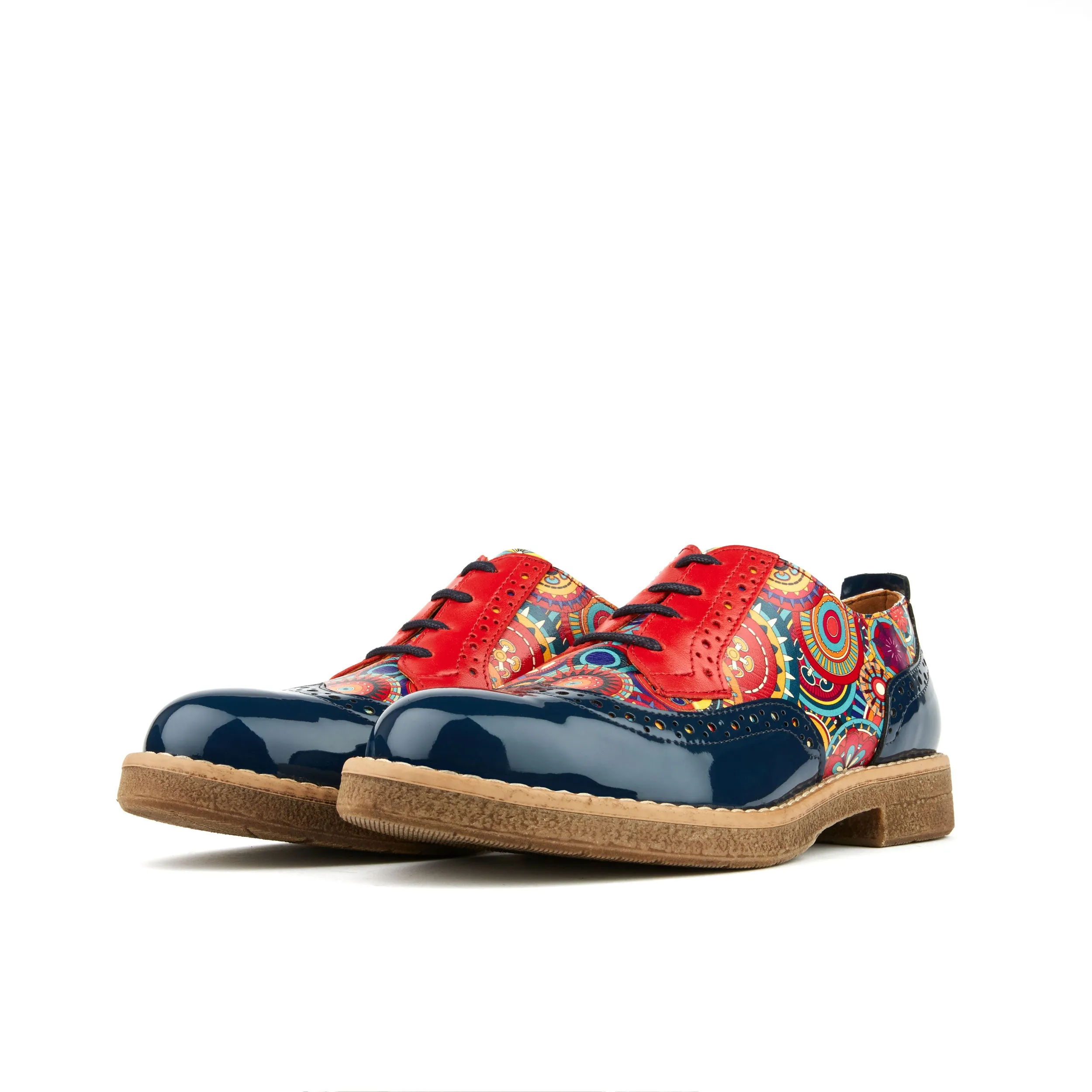 The Artist - Navy Multi - Women's derby leather shoe with brogue detailing