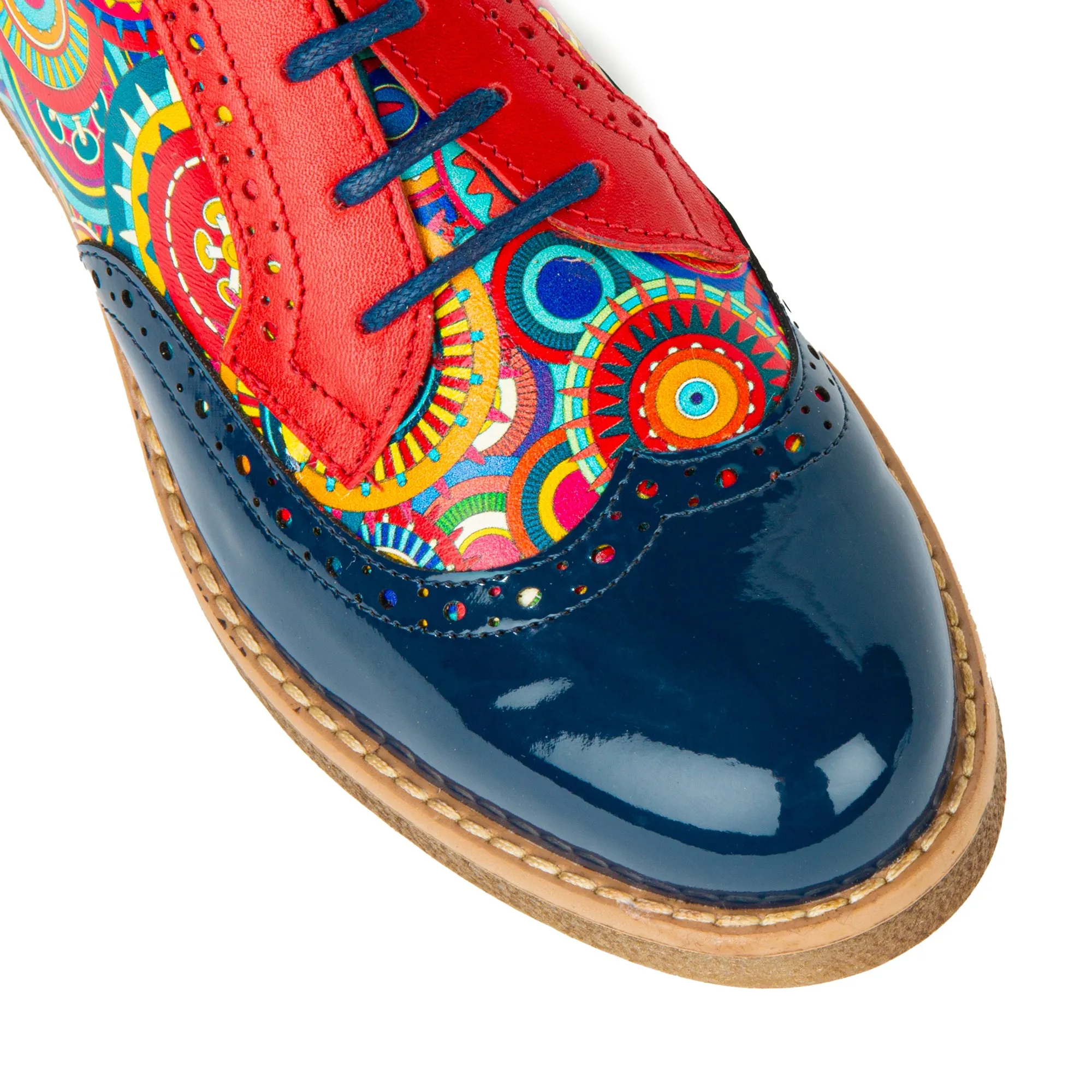 The Artist - Navy Multi - Women's derby leather shoe with brogue detailing