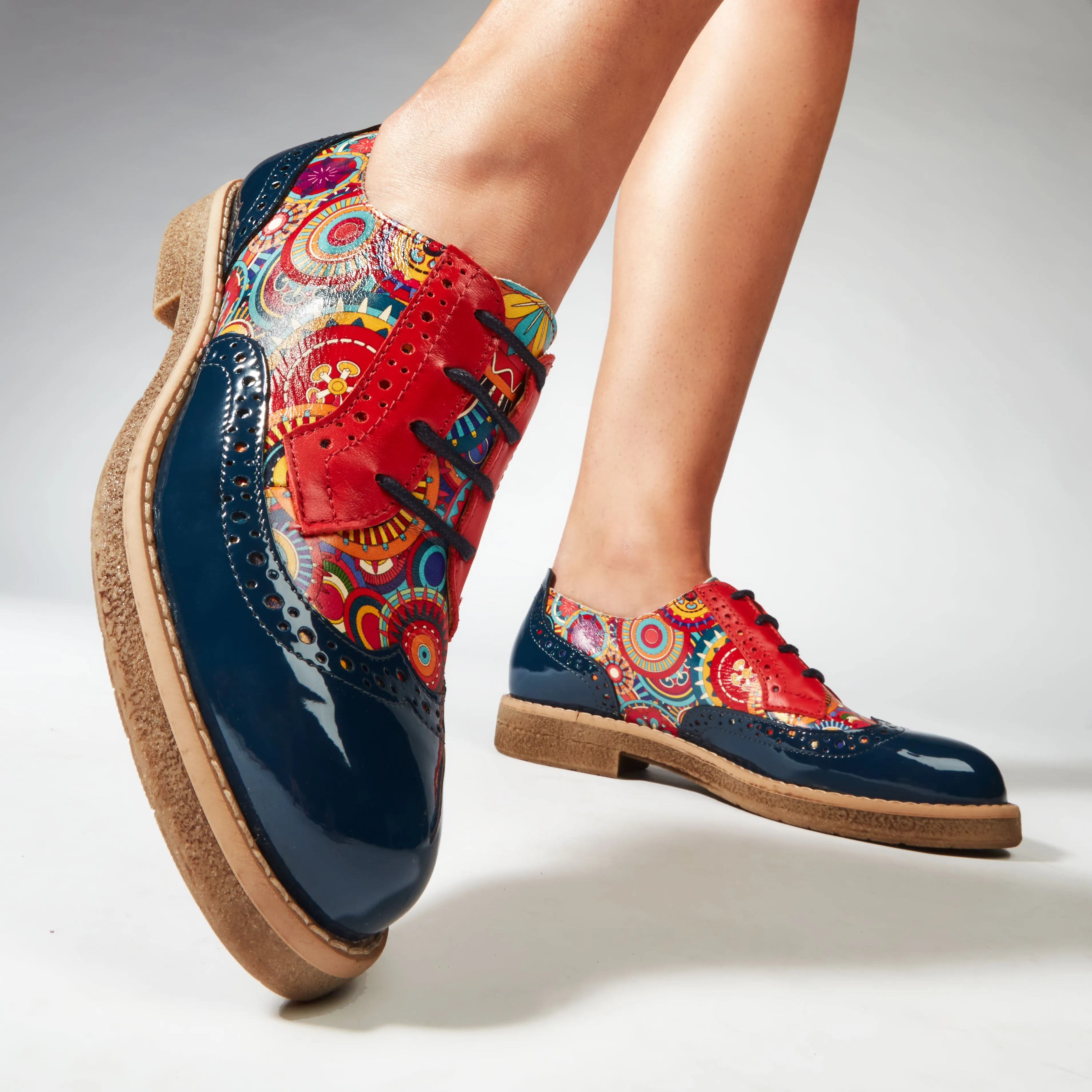 The Artist - Navy Multi - Women's derby leather shoe with brogue detailing